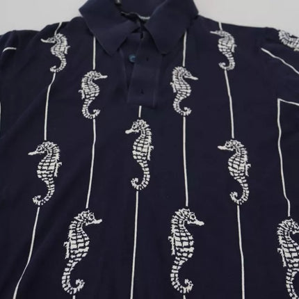 Dark Blue Sea Horse Collared Polo T-shirt