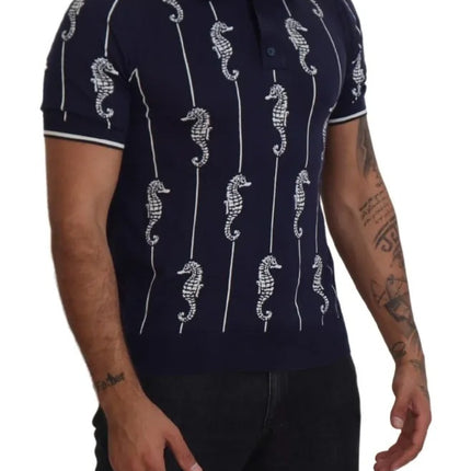 Dark Blue Sea Horse Collared Polo T-shirt