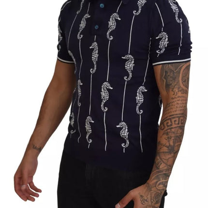 Dark Blue Sea Horse Collared Polo T-shirt