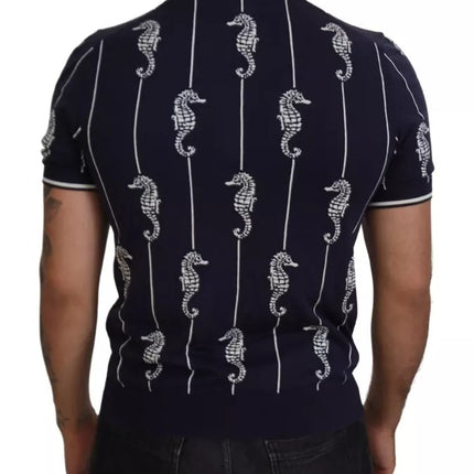 Dark Blue Sea Horse Collared Polo T-shirt