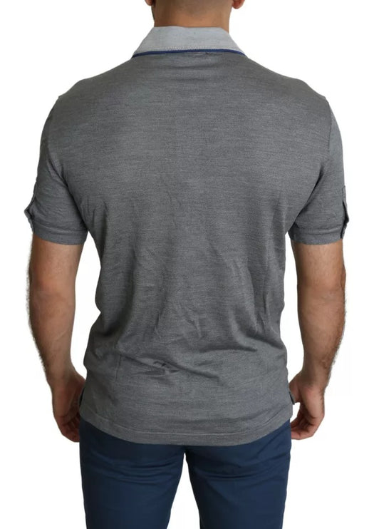 Gray Collared Silk Polo Top Shirt T-shirt