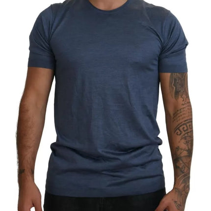 Light Blue Silk Men Short Sleeves T-shirt