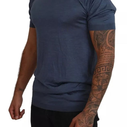 Light Blue Silk Men Short Sleeves T-shirt