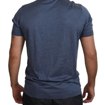 Light Blue Silk Men Short Sleeves T-shirt