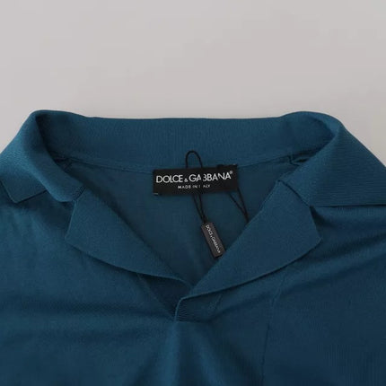 Blue Collared Short Sleeves Silk T-shirt