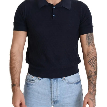 Dark Blue Collared Polo Casual Silk T-shirt