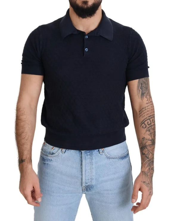 Dark Blue Collared Polo Casual Silk T-shirt