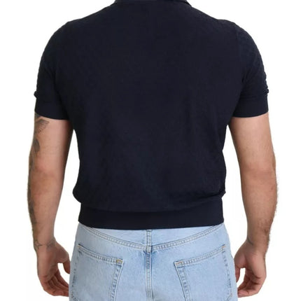 Dark Blue Collared Polo Casual Silk T-shirt