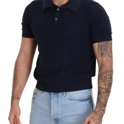 Dark Blue Collared Polo Casual Silk T-shirt