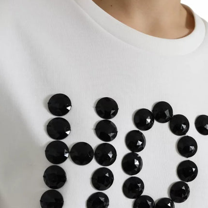 White Cotton Black HOT Crystal Top T-shirt