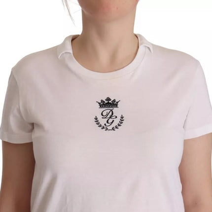 White DG Crown Print Cotton Collared Neck T-shirt