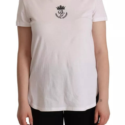 White DG Crown Print Cotton Collared Neck T-shirt