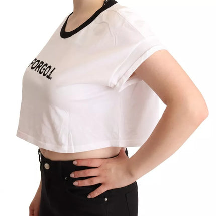 White Forgot Print Short Sleeves Crop T-shirt