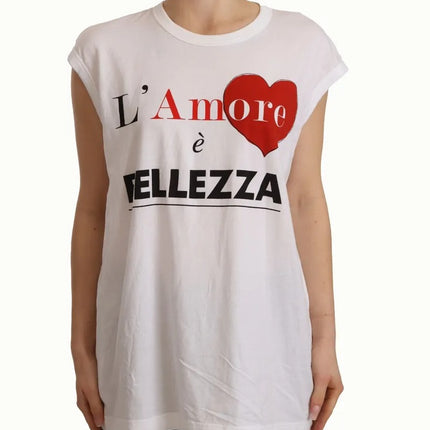 White L'AMORE Cotton Sleeveless Tank Top T-shirt