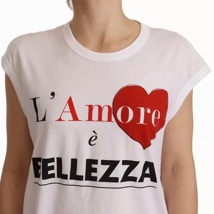 White L'AMORE Cotton Sleeveless Tank Top T-shirt