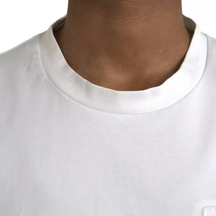 White Logo Embossed Cotton Crewneck T-shirt