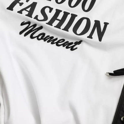 White Slogan Print Lacing Detailed T-shirt