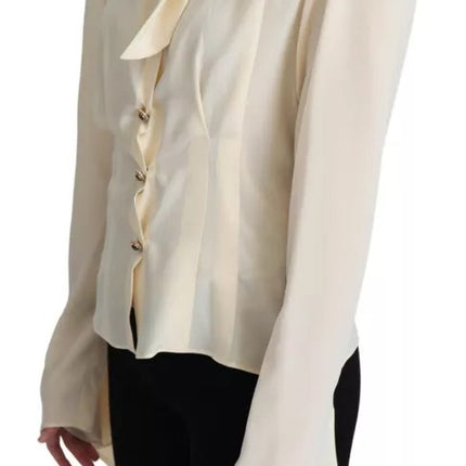 Beige Silk Crepe Shirt Padded Shoulder Top