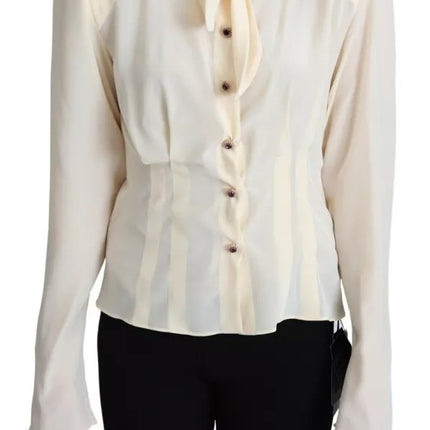 Beige Silk Crepe Shirt Padded Shoulder Top