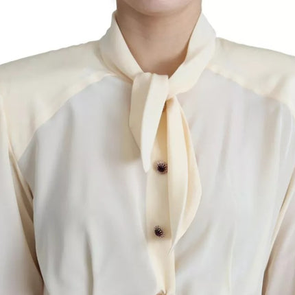 Beige Silk Crepe Shirt Padded Shoulder Top