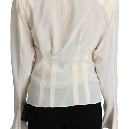 Beige Silk Crepe Shirt Padded Shoulder Top