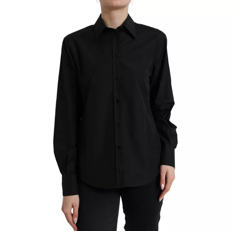 Black Cotton Collared Formal Dress Shirt Top