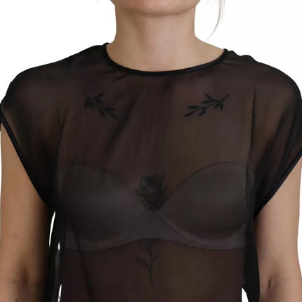 Black Mesh Transparent Blouse Pullover Top