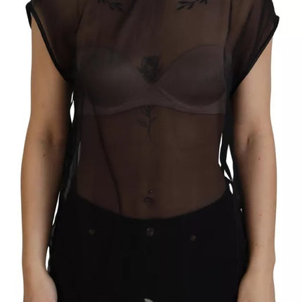 Black Mesh Transparent Blouse Pullover Top