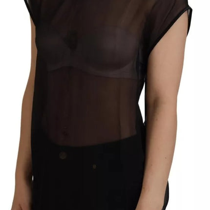 Black Mesh Transparent Blouse Pullover Top