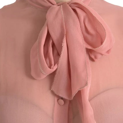 Pink Long Sleeves Ascot Collar Top Blouse