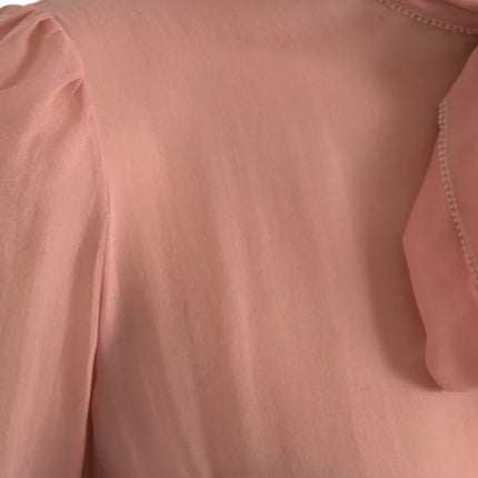 Pink Long Sleeves Ascot Collar Top Blouse