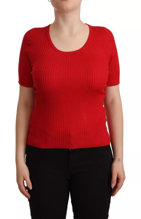 Red Silk T-shirt Short Sleeve Top Blouse