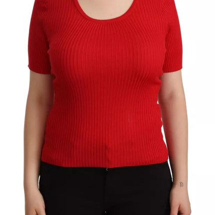 Red Silk T-shirt Short Sleeve Top Blouse