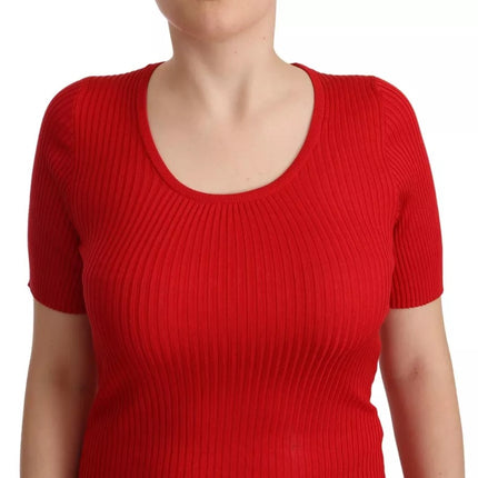 Red Silk T-shirt Short Sleeve Top Blouse