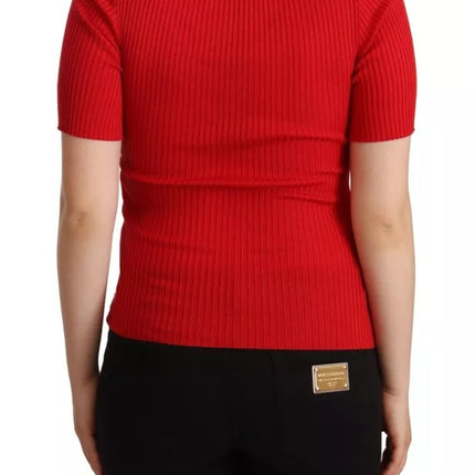 Red Silk T-shirt Short Sleeve Top Blouse