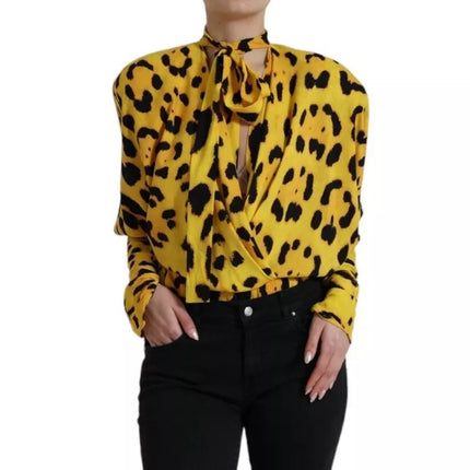 Yellow Leopard Print Long Sleeves Top Blouse