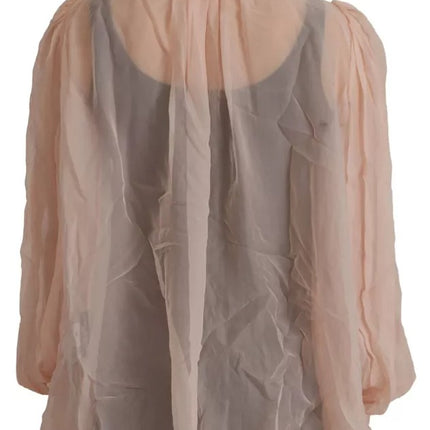 Light Pink Silk Ascot Collar Long Sleeves Top