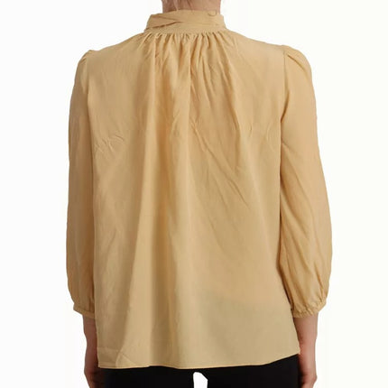 Mustard Ascot Collar Shirt Silk Blouse Top