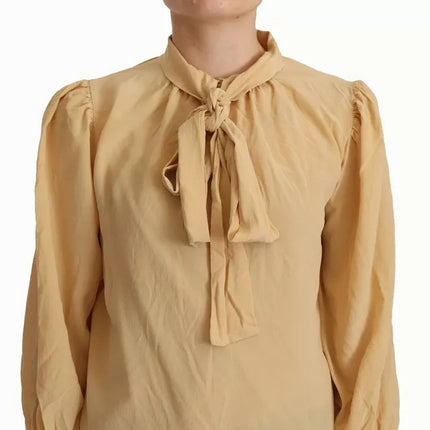 Mustard Ascot Collar Shirt Silk Blouse Top