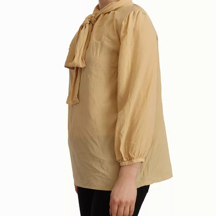 Mustard Ascot Collar Shirt Silk Blouse Top