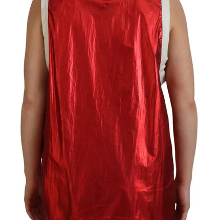 Red Nylon Logo Print Sleeveless Jersey Top