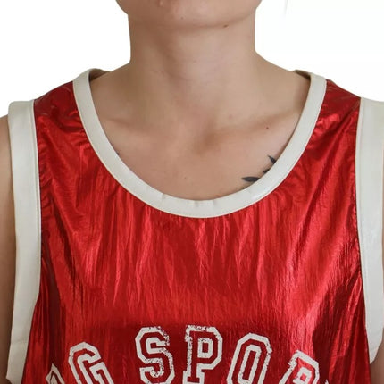 Red Nylon Logo Print Sleeveless Jersey Top