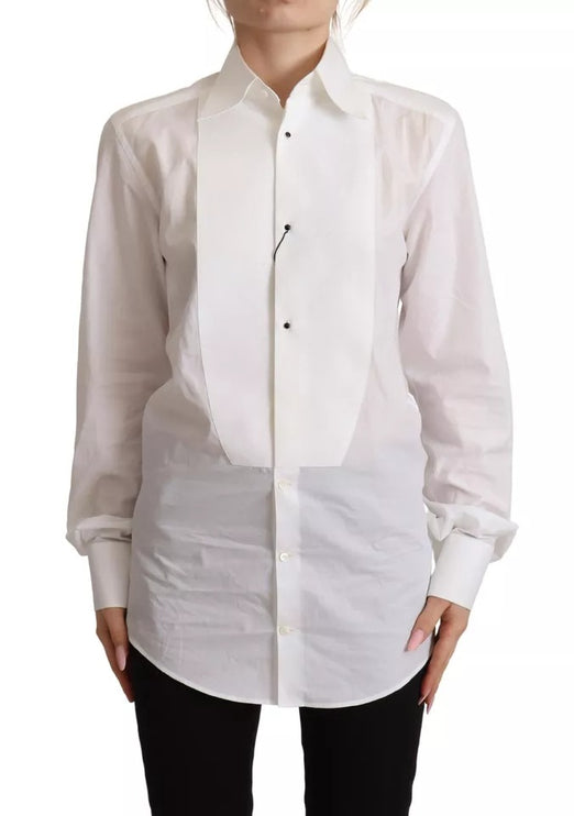 White Cotton Dress Collared Long Sleeves Shirt Top