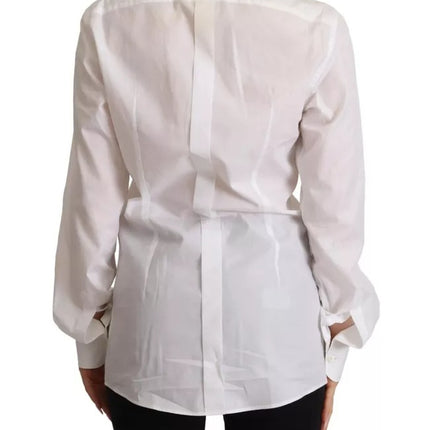 White Cotton Dress Collared Long Sleeves Shirt Top