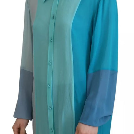 Blue Collar Long Sleeve Blouse Silk Top