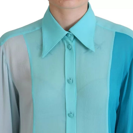 Blue Collar Long Sleeve Blouse Silk Top