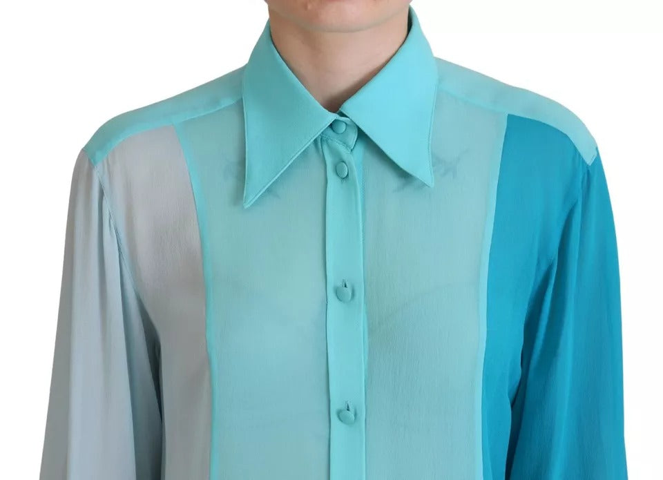 Blue Collar Long Sleeve Blouse Silk Top