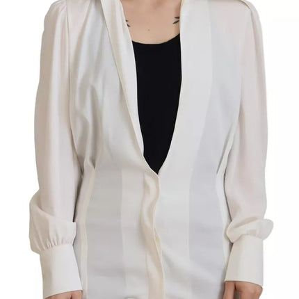 Off White Collar Long Sleeves Blouse Silk Top