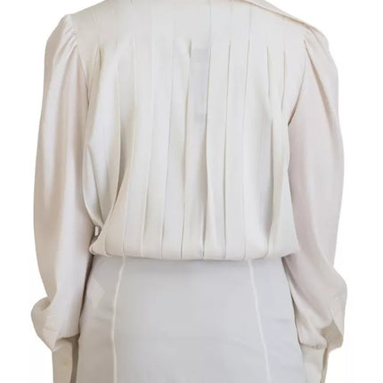 Off White Collar Long Sleeves Blouse Silk Top