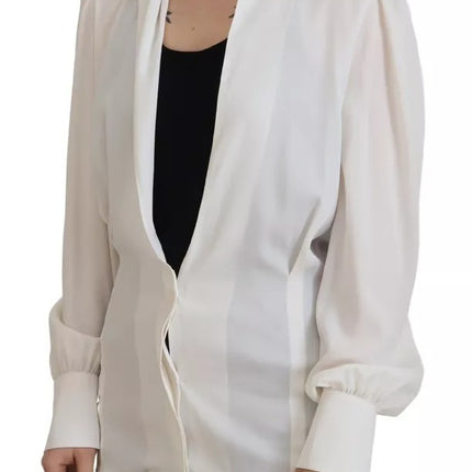 Off White Collar Long Sleeves Blouse Silk Top